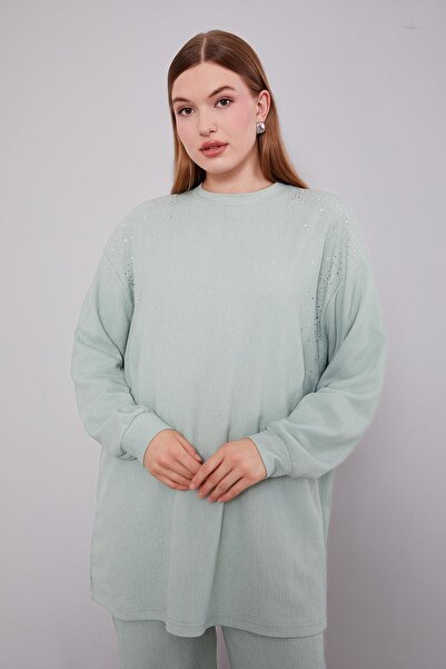 Levidor Mint Green Shoulder Stone Embroidered Double Suit