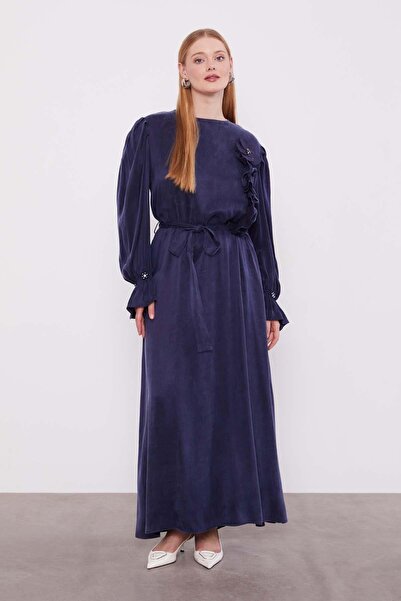 Levidor Navy Blue Dress with Flower Accessories