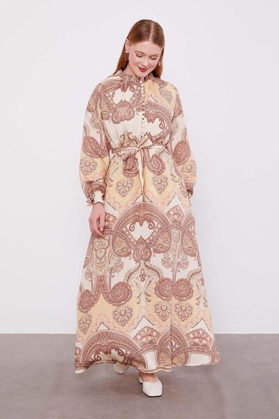 Levidor Vizon Etnik Desenli Elbise