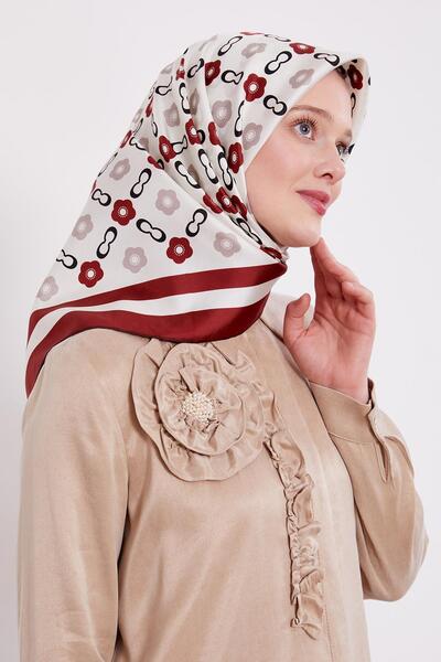 Levidor وشاح حريري من التويل بنمط ديزي باللون العنابي