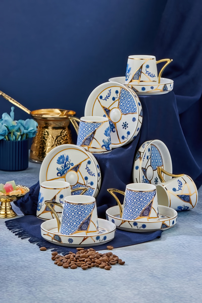 Cooker Luxury Gilded Motif 6-Piece 90 ml Coffee Cup Set – Gold Detailing, Porcelain, Special Design