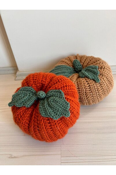 Patiska Tasarım El Yapımı 2 li Set Örgü Balkabağı Dekoratif Yastık 20x10 cm –...