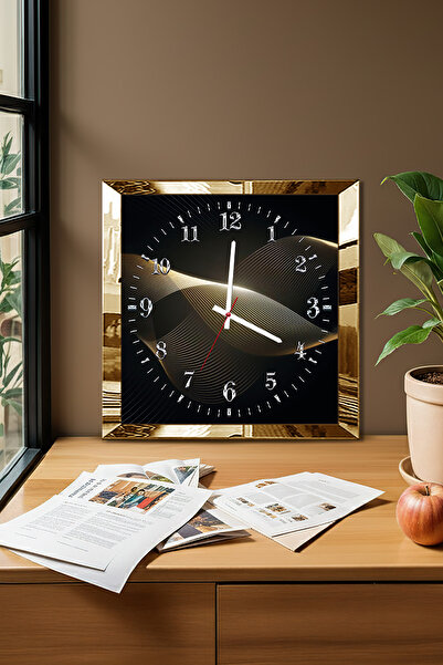 Zevahir Mobilya Dekorasyon ساعة حائط ديكورية من MDF بإطار ذهبي وتصميم مستوحى من الزمن الكمي