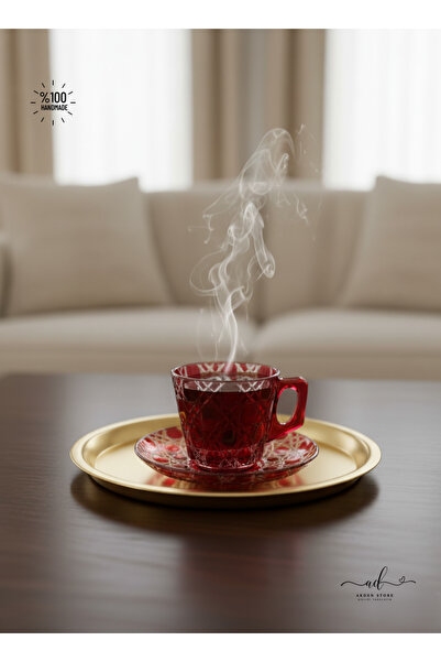 AKDEN STORE Kesme Dekor El İşçiliği 12 Parça Çay Fincanı,Double Kahve Fincanı...