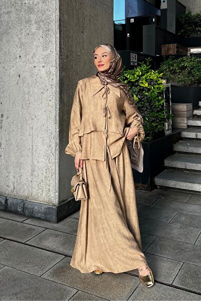 Levidor Σετ φούστας με λεπτομέρεια με κορδόνια με βολάν καμέλ