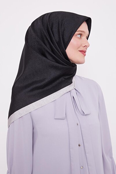 Levidor Siyah-Gri Halka Desen Monogram Eşarp