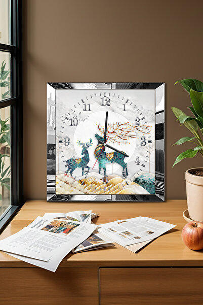 Zevahir Mobilya Dekorasyon Silver Framed Gazelle Themed Decorative Mdf Wall Clock