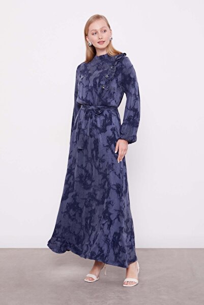 Levidor Navy Blue Ruffle Detailed Cupra Dress