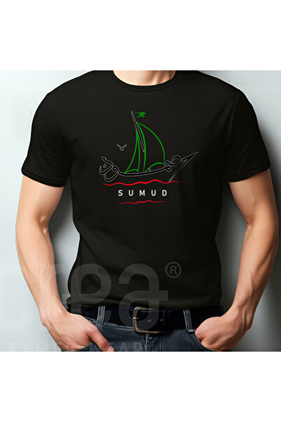 Crea Eymer Wear Μπλουζάκι με στάμπα από βαμβάκι με σχέδιο Sumud Filo Μαύρο-Μαύρο