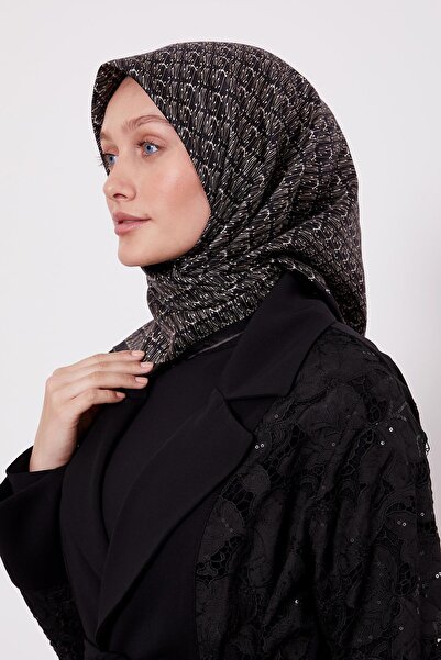 Levidor Black Handwriting Pattern Twill Silk Scarf