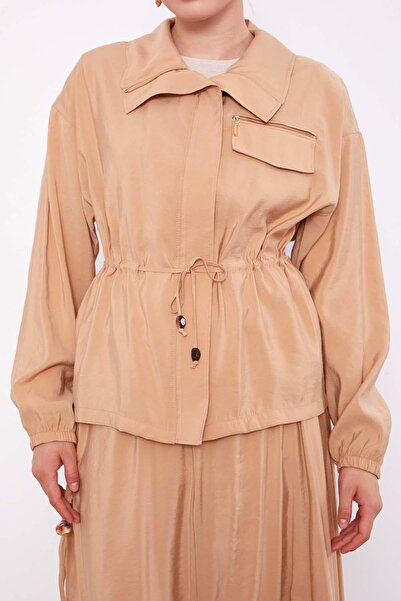 Levidor Camel Hidden Zipper Detailed Skirt Set