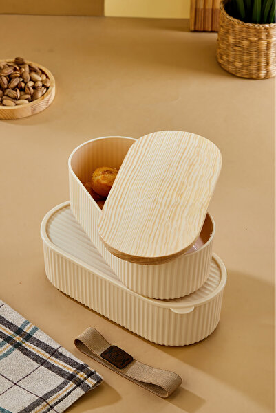 Dem Home Demcoco 2-Piece Lunch Box with Wooden Lid - 2X1200 ml New Generation Storage Container