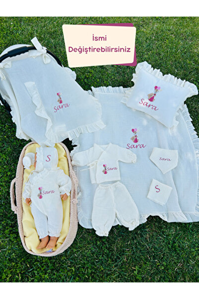 KARSU TASARIM Nakışlı İsme Özel %100 Pamuk 4 Kat Müslin Hastane Çıkış Seti Ve...