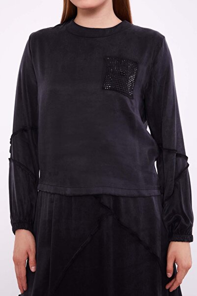 Levidor Black Asymmetrical Ruffle Detailed Cupra Skirt Set