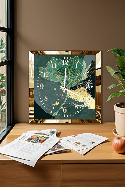 Zevahir Mobilya Dekorasyon Gold Framed Green Peace-Themed Decorative Mdf Wall Clock