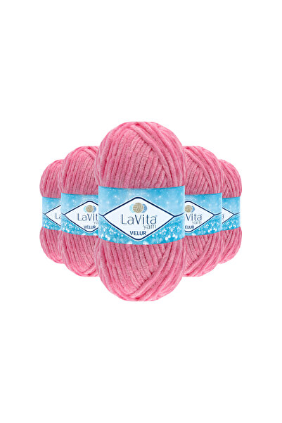 LaVita Yarn خيط حياكة يدوي من القطيفة المخملية 100% بوليستر 500 جرام 5 قطع (4...