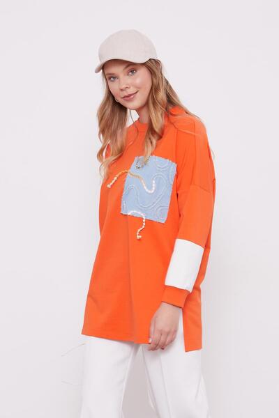 Levidor Πορτοκαλί τζιν φούτερ με λεπτομέρειες