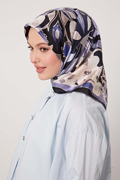 Levidor Blue Mixed Floral Pattern Twill Silk Scarf