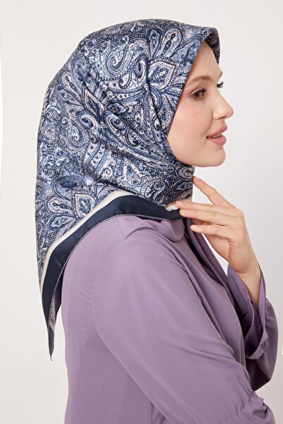 Levidor Синій шарф з етнічним візерунком з твілової шовкової тканини