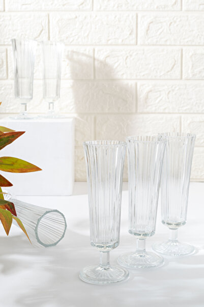 BLN HOME 6 ADET ÇİZGİLİ KAHVE YANI FLÜT BARDAK