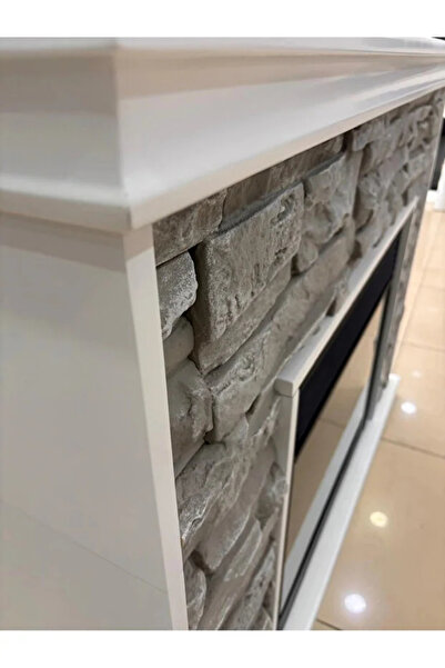 TEKTES 130 CM MDF 3D Taşlı Dekoratif Şömine – 8 Renkli Alev, Gerçekçi Ses Efekti, WiFi Akıllı Kontrol