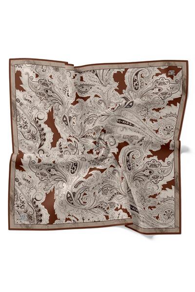 Levidor Coffee Drawing Ethnic Pattern Twill Silk Scarf