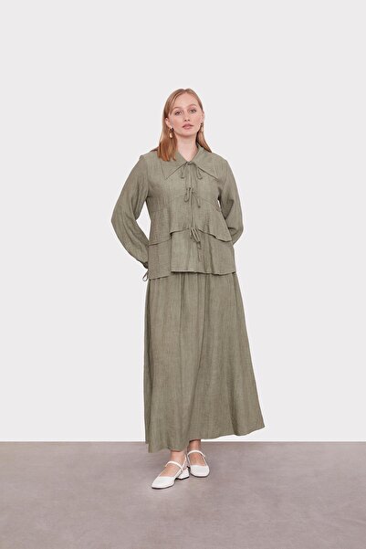 Levidor Haki Fırfırlı Bağlama Detay Etek Takım