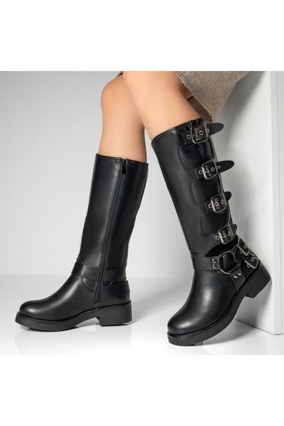 BMoD Ghete lungi negre pentru femei cu catarame MOD12809