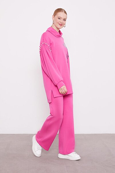 Levidor Fuşya İnci Kol Detaylı Spor Takım