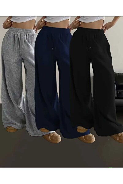 BERYY MODA 3 (Τεμάχια) Μαύρο Γκρι Ναυτικό Μπλε Φαρδύ Παντελόνι Υπερμεγέθους Π...