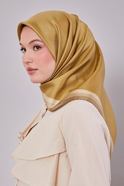 Levidor Oil Green Twill Silk Scarf with Border Trim