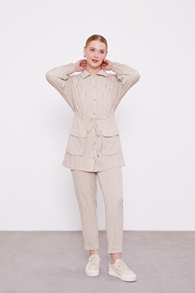 Levidor Stone Self-Striped Double Suit