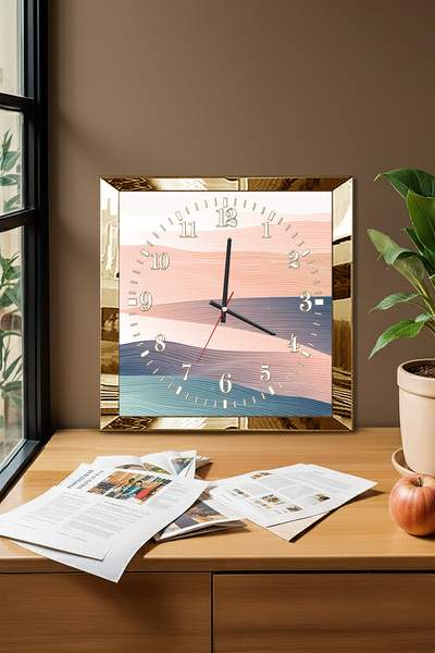 Zevahir Mobilya Dekorasyon Gold Framed Sand and Desert Themed Decorative Mdf Wall Clock