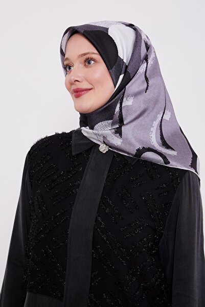 Levidor وشاح حريري بنمط دائري رمادي اللون