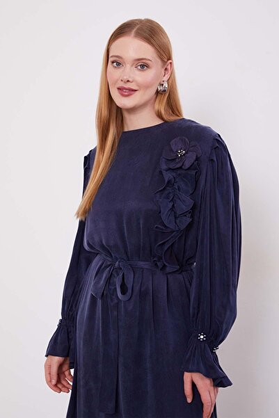 Levidor Navy Blue Dress with Flower Accessories
