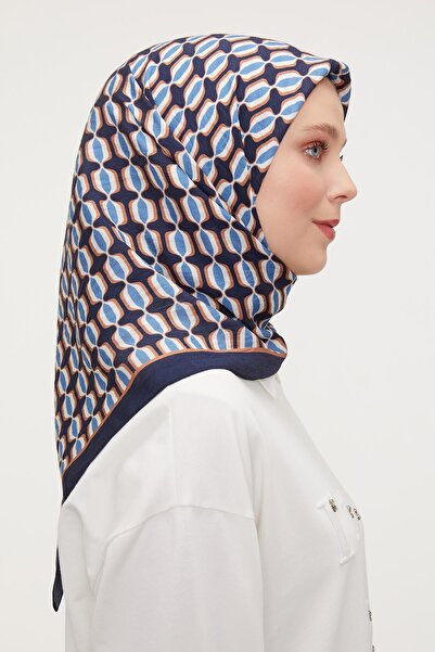 Levidor وشاح حريري من المودال بنمط بيضاوي باللون الأزرق الداكن