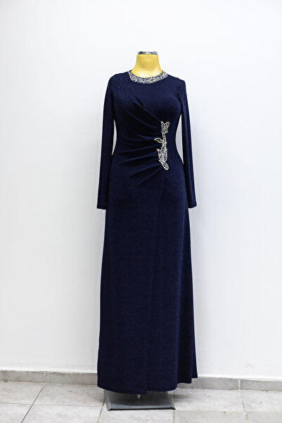 GÖKMEN GİYİM Simli Taş Baskılı Abiye Elbise 2535