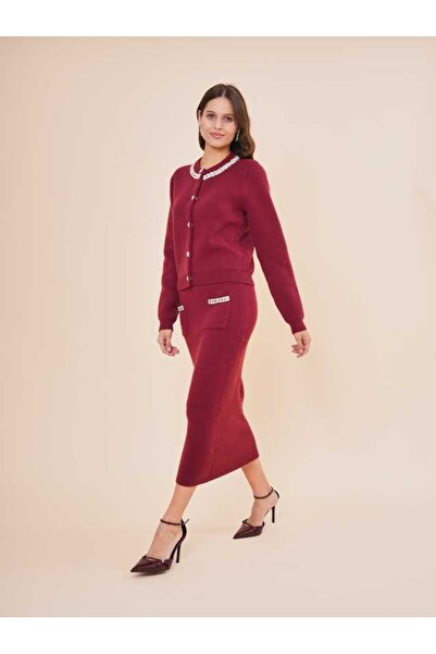 SERPİL Zincir Detaylı Triko Etek ve Hırka Takım 50445