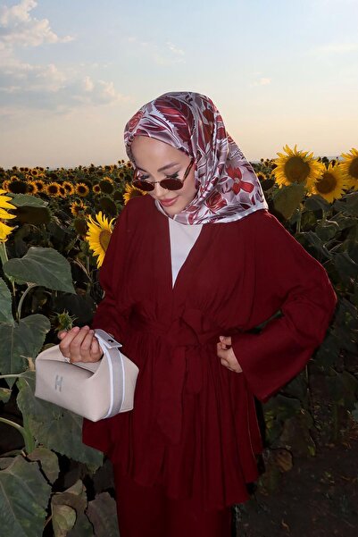 Levidor Burgundy Petunia Pattern Twill Silk Scarf