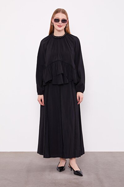 trender Black Stripe Lace Detail Skirt Suit