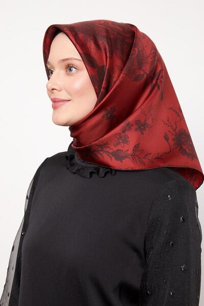 Levidor وشاح حريري بنمط وردة تجريدية باللون العنابي