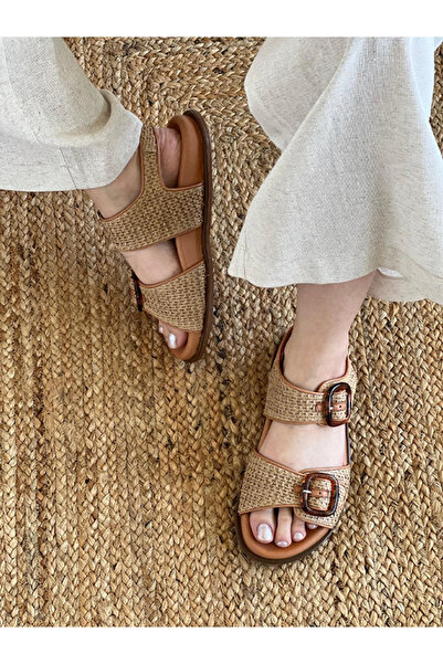 Heyzen HASIR DERİ SANDALET NUDE