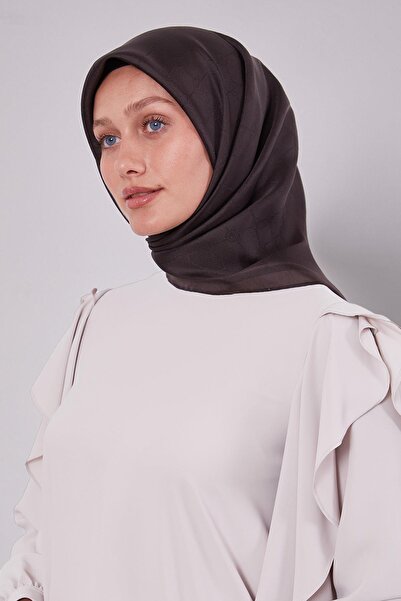 Levidor Μεταξωτό μαντήλι με μονόγραμμα με ρίγες σε καφέ χρώμα