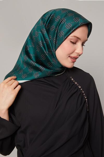 Levidor Emerald Mini Clover Pattern Twill Silk Scarf