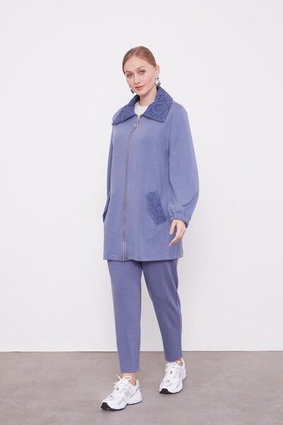 Levidor Set sport cu închidere cu fermoar cu motiv tricotat albastru