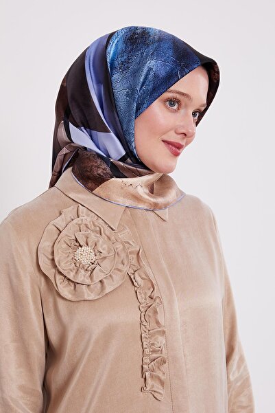 Levidor Blue Marble Pattern Twill Silk Scarf