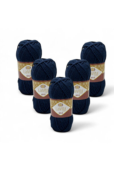 LaVita Yarn خيط حياكة يدوي ذهبي 100% أكريليك 500 جرام 5 قطع (9818 أزرق داكن)