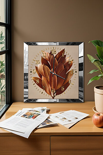 Zevahir Mobilya Dekorasyon Silver Framed Leaves of Time Themed Decorative Mdf Wall Clock