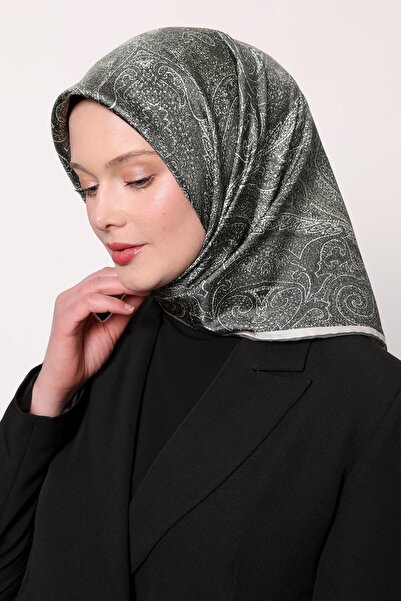 Levidor Green Abstract Ethnic Pattern Twill Silk Scarf