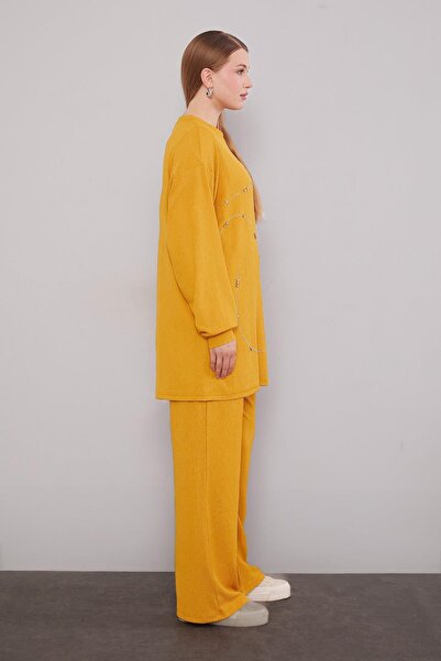 Levidor Mustard Stripe Stone Detailed Double Suit